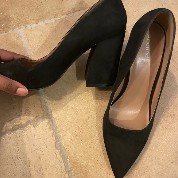 Black Suede Chunk Heels - Picture 2 of 4